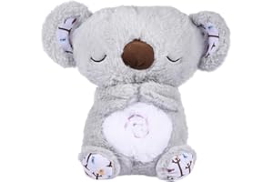 RDCIRP Jouet en Peluche for soulager l'anxiété, Adorable Animal en Peluche apaisant Koala avec lumières Musicales et Mouvement de Respiration Rythmique for garçons Filles Adultes endormis(Gris)