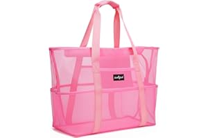 ZUXNZUX Borsa Mare Grande Con Cerniera, Borsa Spiaggia, Pieghevole Rete Borsa Porta, Supermercato Famiglia Nuoto la Palestra Estate Donna Uomo