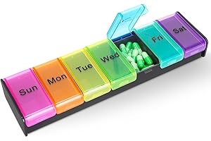 Alyvisun Pill Box 7 Day 1 Times a Day, Weekly Tablet Organiser, Travel Daily Pill Box Organiser 7 Day, Large Pillbox Tablet Box Portable Pill Case Tablet Dispenser for Travel Work, Black