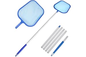 DOMIJOY Pool Kescher mit Teleskopstange (160cm) | Pool kescher feinmaschig-Netz für Zierteich/Whirlpool | 5-teiliger Verstellbarer Pole mit 30×30cm Fangnetz
