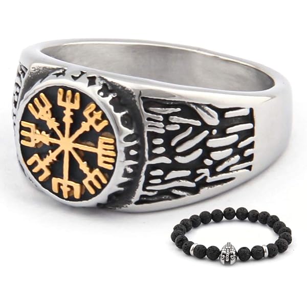 ENXICO Vegvisir Viking Ring - Runic Compass & Valknut Symbol, 316L Stainless Steel, Unisex