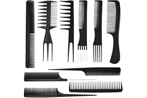 NINOCLAR 10Pcs Hairdressing Comb Set Hair Styling Kit Professional Barber Gift Black Colour Set Portable Set Hair Care for Men & Women