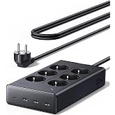 UGREEN 10 IN 1 Power Strip Multiple Socket 6 AC Outlets 4 USB PD 20W 3680W | 1 USB C 2 USB A, 1.6M Extension Black, Switch, P