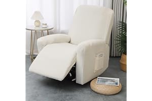 Hearda sesselschoner für Relaxsessel 1 Sitzer, 4-Teilig Jacquard Beige Sesselschoner für Fernsehsessel und Relaxsessel mit Taschen, Stretch Sesselbezug mit armlehne