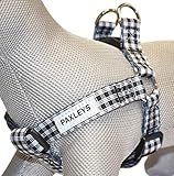 Arnés de lujo para perro de tartán blanco y negro.