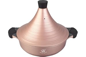 Royal Swiss® Tajine Ø 32 cm – 5 L en Aluminium Noir – Cocotte Marocaine de Luxe avec Couvercle Conique – Idéale pour Plats Traditionnels, Cuisson Lente et Repas Sains (Rose, 32 cm)