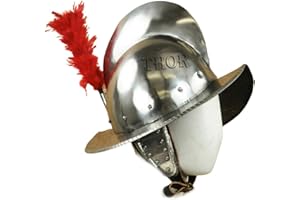 THOR INSTRUMENTS Casco medieval español de oficial Morion con réplica de ciruela roja, 18 g, rústico, vintage, decoración del hogar, regalos