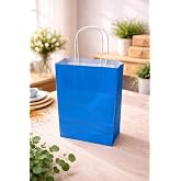 &Ccedil;ELİKPEN&Ccedil;E Kraft Kağıt &Ccedil;anta, B&uuml;k&uuml;m Saplı, 18x24x8 cm, Hediyelik Butik Mağaza Poşeti, 25 Adet (Mavi)