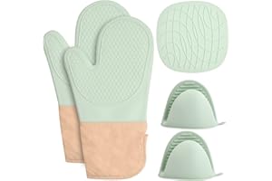 FESSOSKO 5pcs Topflappen Set Ofenhandschuhe Silikon Topfhandschuhe Silikon Topflappen Handschuh Ofenhandschuhe Hitzebestaendig Backofenhandschuhe Hitzebeständig Wasserdicht