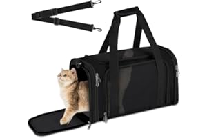 vsshe Cat Dog Carrier Portable, Soft Sided, Portable Pets Travel Carriers for Cats/Dogs/Pets with Shoulder Strap & Removable Mat,Cat Box Bag, up to 15lbs, Medium Small Airline Approved Black