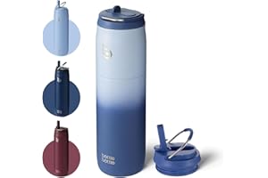 BOTTLEBOTTLE BOTTLE BOTTLE Bouteille d'eau en acier inoxydable avec paille et couvercle, gourde isotherme de 950 ml, reste froide pendant 24 heures et chaude pendant 12 heures, anti-fuite, à large goulot, idéal