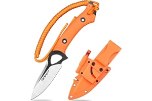 TONIFE Explorer Coltello a Lama Fissa con Fodero in Plastica 8Cr14MoV Coltello da Sopravvivenza, Impugnatura Ergonomica per la Pesca all'aperto Coltello da Pesca (Arancione+Nero Titanio e Satinato)