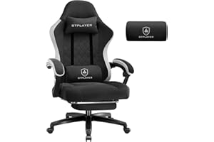 GTPLAYER Chaise Gaming Bureau Ergonomique Fauteuil Gaming Leathaire, accoudoir inclinable, avec Repose-Pieds Noir-Blanc