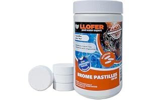 Llofer - 1kg Pastilles de Brome 20g - Dissolution Lente & Traitement Longue durée - Désinfection sans Odeur de Chlore - Aussi Efficace Que Le Chlore - Haute tolérance au pH - Brome Piscine