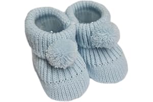 Nursery Time Royal Icon Newborn Baby Boys Girls Booties Knitted Pom Pom Booties Soft Baby Bootees NB-3 Months 116-377
