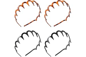 FUZLPNAG 4 Stück Zickzack Haarreif,Make Up Haarreif,Haifischzahn Haarkamm Kunststoff,Gewelltes Zickzack Haarreifen,für Sport Fitness Tägliches für Damen (Schwarz/Leopardenbraun)