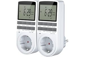 WOTHFAV Presa Temporizzata Elettronica Digitale, Spina Timer Programmabile con Ampio display LCD, Modalità Casuale Antifurto, Risparmio di Energia per Natale, Serre ed Elettrodomestici (16A/3680W)