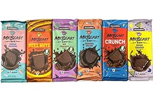HEART FOR CARDS MrBeast Feastables - New Dairy-Free Chocolate Bars - PROBIERPAKET : alle 6 Sorten enthalten + Heartforcards® Versandschutz