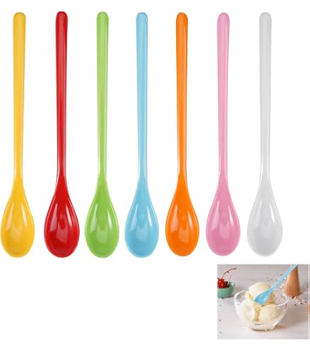 6 Cuillères Plastique Longues 18,5cm - Colorées Pour Cuisine