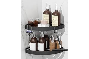 KeZaara Mensola Doccia Angolare Senza Foratura - Accessori Bagno senza Bisogno di Forare, Perfetta per Organizzare lo Spazio durante la Doccia 2 Nero Pezzi