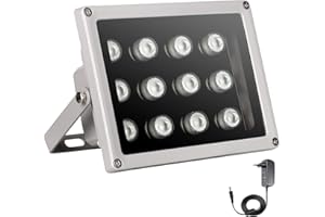 Univivi IR Strahler, 12 LEDs Weitwinkel-IR Scheinwerfer für Nachtsicht, 850nm Wasserdichtes LED-Infrarot Licht mit 12V DC-Netzteil für IP-Kamera, CCTV-Überwachungskamera für Innen-und Außenbereich