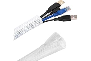 YZZAOO Guaina Cavi Intrecciata bianca, 3m Intrecciata Guaina Cavi Elettrici, Canalina Passacavi con Chiusura Automatica, Raccogli Cavi Scrivania, Nascondi Cavi Per Ufficio Casa Auto TV