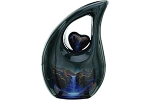 KEEPSAKE COMPANY Blue Green Tear Drop Small Mini Urns for a bit of Human Ashes with Matching Heart (3 Inch Height) - Unique Medium Urn - Cremation Urn - Urn - Funeral Pet Urn