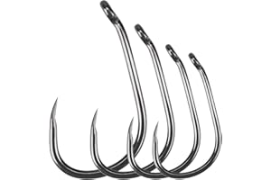 Luroad 50 anzuelos de pesca de carpa de púas de ojo grueso, disponibles en gancho curvado recubierto de teflón y gancho ancho de tamaño 2, 4, 6, 8, 10