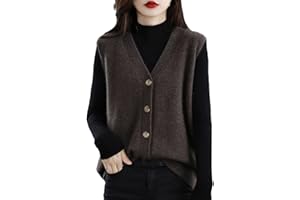 Ownwfeat Damen-Strickweste Aus Wolle Mit V-Ausschnitt Und Knöpfen, Ärmellos