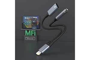 MTAKYA 【Apple MFi Certified】2-in-1 Lightning to 3.5mm Headphone Audio Jack and Charger Cable Adapter, Earphones Converter Aux Splitter Support Music+Charge+HiFi+Control for iPhone 14 Pro Max/14 13 12 11