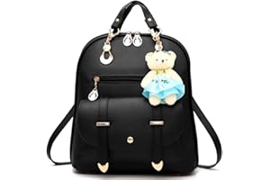 FiveloveTwo Femmes Filles Sacs portés dos PU cuir Sac À Main Épaule Sacs Bandoulière Avec des ornements d'ours École Voyage Sport Shopping Fashion Backpack