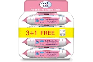 Cool & Cool Baby Wipes 40’s (Pack of 4)-Alcohol Free, Paraben Free,Vitamin E,Aloe Vera,Ultra Soft & Gentle for Sensitive & Delicate Skin - 160 Wipes