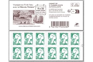 GÉNÉRIQUE Carnet de 12 timbres 20g - Timbre Poste Autocollant Neuf – Lettre verte - Timbres Poste France planche - Etiquette autocollante France - Pour colis, enveloppe bulle cadeau Noel