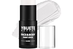 YBUETE White Face Body Painting Stick, Professional Full-coverage Cream White Face Paint for Halloween SFX Skeleton Ghost Zombie Clown Goth Cosplay Makeup, Washable Body Stick for Adult Costume Party