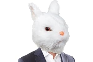CreepyParty Weißer Hase Maske Niedlicher Hasenkopf Tier Latex Voller Kopf Realistische Masken Kostüm für Halloween Karneval Ostern