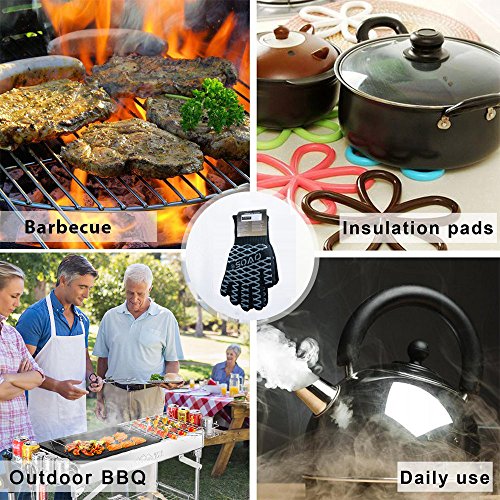 OVOS Grillausrüstung 932 ° f extrem hitzebeständige Topflappen-EN407 zertifizierte Grill-Handschuhe zum Kochen Aramid-Handschuhe mit rutschfesten schwarzen Silikon - 6