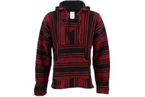 Siesta Mexican Baja Jerga red and Black Hooded Hippie top