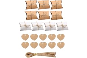 VOLLGUFEN 10 sztuk prezentów dla gości w stylu vintage, na Boże Narodzenie, z 10 zestawami pustych etykiet, pudełka prezentowe, opakowanie prezentowe, papier typu kraft, pudełko na prezent z juty, na Boże Narodzenie, słodycze, biżuterię, orzech, wesele