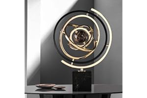 REFEIN Modern Sculpture Decor, Abstract Art Metal Globe Ornament for Desk Office Decoration, Rotating Desktop Globe for Geographic Home Table Adult Decorative Book Shelf with Rectangle Stand, Black & Gold