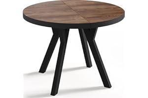 WFL GROUP Designer Runder Ausziehbarer Esstisch - Loft-Stil, Industriell, Platzsparend - Schwarze Beine - 100 bis 200 cm - für 6-8 Personen - Hergestellt in EU - Arvadonna Chestnut - 200 cm
