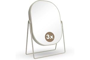 Jean & Len Sminkspegel beige, 20 x 27 cm | Av järn, robust och reptålig, matt & stilfullt finish, baksida med 3x förstoring, oval spegel