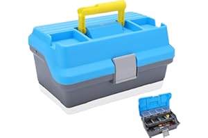AGATIGE Boîte de pêche, boîte de rangement portable en plastique avec plateau pliable à 3 niveaux boîte de rangement pour engrenages de pêche avec poignée ergonomique