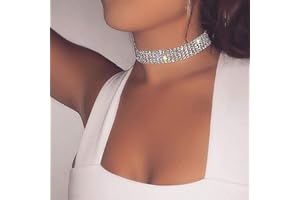 TseenYi - Larga collana girocollo a strati di diamanti sintetici, in argento, a catena da tennis, corta, brillante, per donne e ragazze