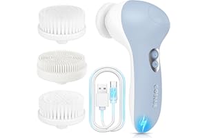 COSLUS Cepillo giratorio facial para limpieza facial, exfoliador eléctrico recargable 3 en 1 con 2 cabezales giratorios, 3 velocidades impermeable para mujeres, niñas, hombres, juego de regalo