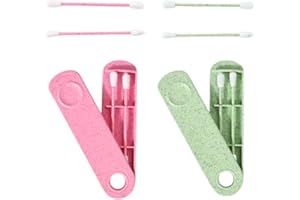 GWAWG 4 Pezzi Cotton Fioc Riutilizzabile per Pulizia Orecchio Tampone Riutilizzabile Spirale a Doppia Estremità con 2 Supporti da Viaggio Verde e Blu la Pulizia Delle Orecchie Il Trucco, ecc