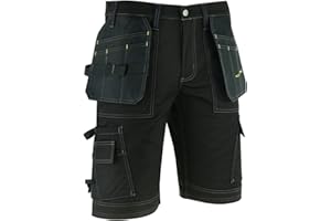 WrightFits Short de Travail Pro Builder pour Hommes - Noir - Short Poches Multiples d'été Cargo de pour travaux Lourds