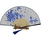 Bambu İpek Kumaş Yelpaze Japon Tasarım &Ccedil;i&ccedil;ek ve Kelebek Desenli &Ccedil;anta Boy