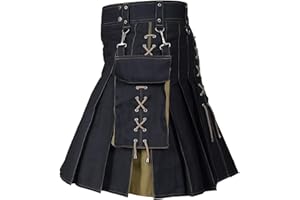DONDPO Mittelalter Weste Herren: Mittelalter Cosplay Festival Herrenrock Faltenrock Karneval 4XL Retro Piratenkostüm Kilt Schottenrock Schottisch mit Tasche Männer Trachten Rock Cargo Rock
