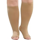PUTUO Compression Socks for Men and Women: Compression Socks Large Size Open Toe for Women Men for Running Travel Flight Cycl