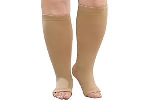 PUTUO Calze a Compressione Graduata da Uomo e Donna: Calzini a Compressione Gambaletti Calze Contenitivi Taglie Forti Punta Aperta per Viaggi Gravidanza Viaggi in Aereo 1 Paia